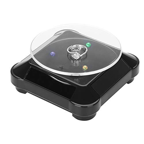360 Degrees Rotating Turntable Solar Jewelry Display Battery Double Used Rotating Display Solar Display Stand Turntable Solar Showcase Rotating Jewelry Stand Solar TurntableBlack