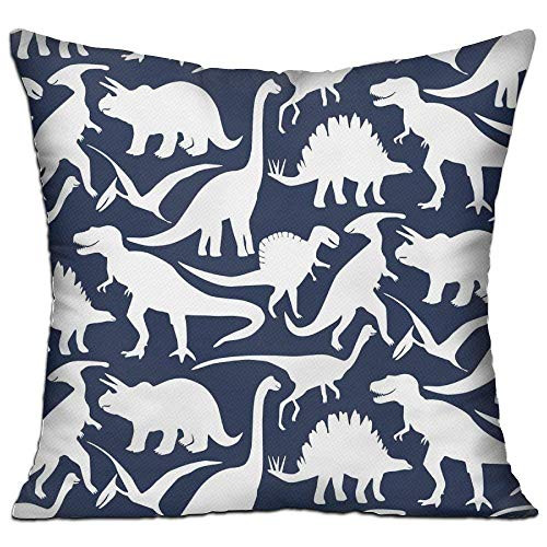 FJPT Throw Pillow Cover Navy Blue Dinosaur Silhouette Cotton Pillowslip for Sofa Bed Stand Size Pillowcase 20x20 Inch
