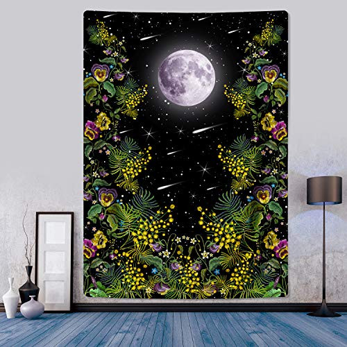 Moonlit Garden Tapestry Moon Phase Tapestry with Vines Flowers Black Background Floral Tapestry Wall Hanging for Room 59_1 × 59_1 Inches Moonlit Garden Tapestry Moon Phase Tapestry with Vines Flowers Black Background Floral Tapestry Wall Hanging for Room 59_1 × 59_1 Inches