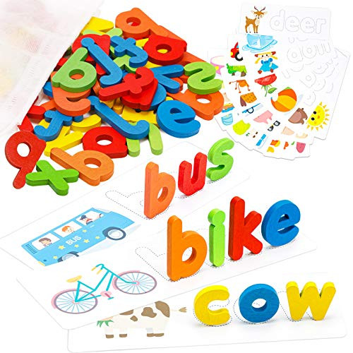 KXCOFTXI Matching Letter Games Wood Spelling Games for Kids Matching Letter Spelling and Learning Card Games for Kids at Preschool Kindergarten