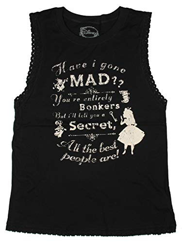 Disney Alice In Wonderland Have I Gone Mad Juniors Muscle Lace Trim Shirt MD
