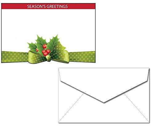 Christmas Holiday Gift Enclosure Cards with Envelopes - Small Cards for Gifts or Flowers - 40 Tiny Cards  and  Envelopes Seasons Greetings Holly  and  Bow