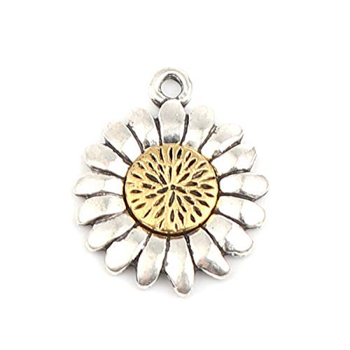 JGFinds Flower Charm Pendants 10 Pack 78 Inch Long Gold Tone and Silver Tone Sunflower