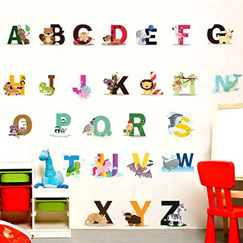 MOLANCIA Alphabet Wall Stickers Removable Animal ABC Vinyl Wall Stickers ABC Poster for Kids Educational Animal Alphabet ABC Wall Murals for Kid Nursery Bedroom Living Room ClassroomWall Art Decor