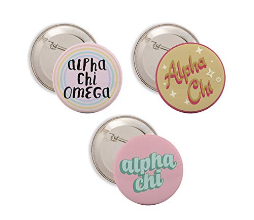 Alpha Chi Omega Sorority 3 Pieces of Variety Buttons Pin Back Badge 2_25-inch - Cute Pack