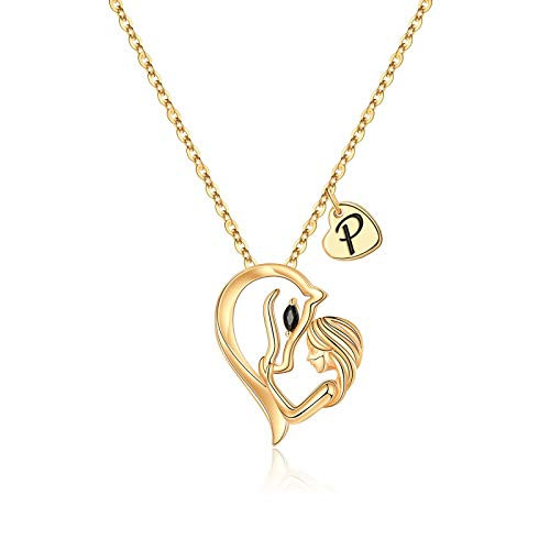 MONOOC Horse Gifts for Girls Gold Horse Necklaces Jewelry for Little Girls Girl Horse Necklace Kids Horse Themed Gifts for Women Horse Charm P Initial Letter Necklace