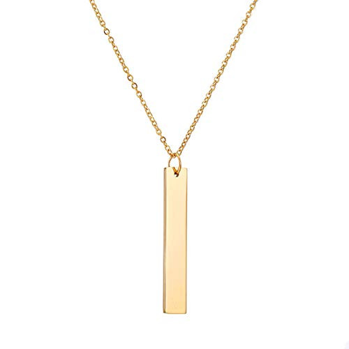 Glimmerst Bar Pendant Necklace 18K Gold Plated Stainless Steel Delicate Bar Necklace Dainty Balance Necklace Simple Vertical Bar Choker Necklace for Women Girls