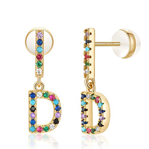 D Initial Earrings Letter Stud Earrings Alphabet Earrings for Girls 14K Gold Plated CZ Alphabet Letter Earrings Initial Earrings for Girls Bar D Initial Earrings