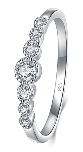 BORUO 925 Sterling Silver Ring Cubic Zirconia CZ Eternity Engagement Wedding Band Ring Size 8_5
