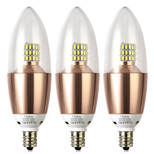 Candelabra LED Bulbs LED 6 Watt Light Bulbs Daylight White 6000K Candelabra Base LED Bulb E12 Candelabra Base LED Lights Save Energy Light Bulbs for Home Lighting3 Pack