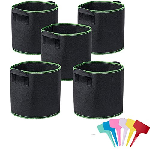 QAZSE 2 Gallon Grow Bags 5 Pack Non-Woven Thicken Aeration Plant Vegetable Flower Fabric Planting Pots with Handles