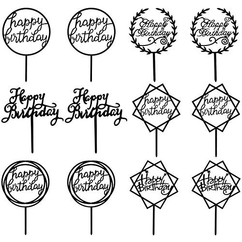 12 Pieces Happy Birthday Cake Topper Acrylic Birthday Cupcake Topper Cake Pick Decorations for Birthday Party Cake Desserts Pastries 6 Styles Black 12 Pieces Happy Birthday Cake Topper Acrylic Birthday Cupcake Topper Cake Pick Decorations for Birthday Party Cake Desserts Pastries 6 Styles Black