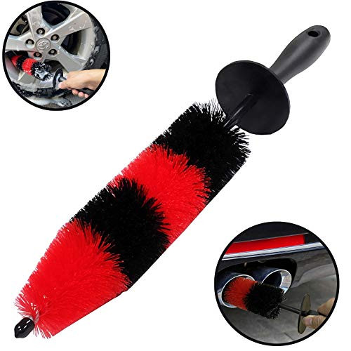 LUCKLYJONE Car Wheel Brush Easy Reach Wheel and Rim Car Detailing Brush Soft Long Bristle Rim Tire Brush Multipurpose use for Wheels Rims Exhaust Tips Motorcycles No ScratchesRed