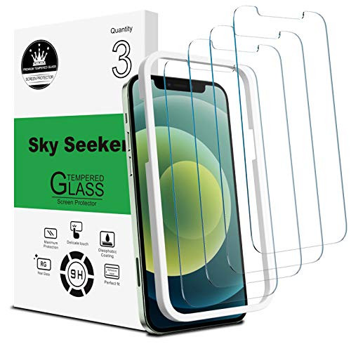 4 Pack Sky Seeker Screen Protector Compatible with iPhone 12  iPhone 12 Pro 6_1 Tempered Glass Alignment Frame Easy Installation 99_99 HD Clear 9H Hardness Bubble Free Case Friendly