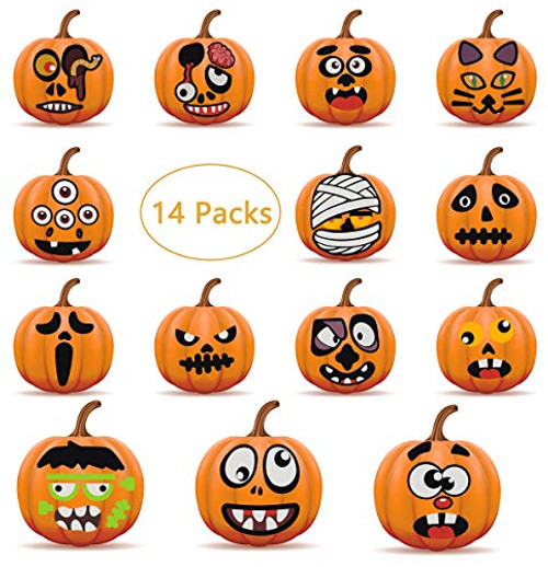 NEOFORMERS Halloween Pumpkin Decoration Stickers Make Your Own Jack-O-Lantern Face Treat or Trick Stickers Kit for Kids 14 Designs Pumpkin Face Decoration Sticker for Halloween Parties NEOFORMERS Halloween Pumpkin Decoration Stickers Make Your Own Jack-O-Lantern Face Treat or Trick Stickers Kit for Kids 14 Designs Pumpkin Face Decoration Sticker for Halloween Parties