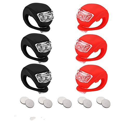 GREENF 6pcs Bicycle Light Front and Rear Silicone LED Bike Light Set- Bike Headlight and TaillightWaterproof  and  Safety RoadMountain Bike Lights 10 Extra Batteries Included