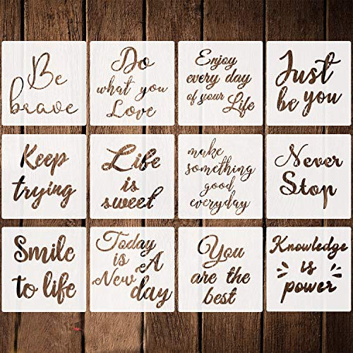 12 Pieces Word Stencils Inspirational Quote Stencils Resuable Plastic Motivational Templates for Word Art Works Home Decor  and  DIY Projects