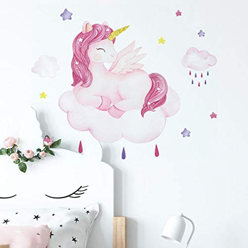 Bamsod Pink Unicorn Wall Stickers Removable Unicorn Wall Decals Decor for Gilrs Kids Bedroom Nursery Birthday Party Favor