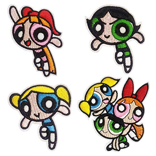 4-Pack The Powerpuff Girls Blossom Bubbles Buttercup Embroidered Patch Iron On Sew On Appliques Sport Badge Emblem Sign