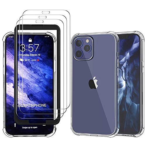 Chuangxinfull iPhone 12 Pro Screen Protector3 Pack Case Clear Shockproof Protective Transparent Clear Case  and  Screen Protector Tempered Glass Compatible for iPhone 12iPhone 12 Pro 6_1inch