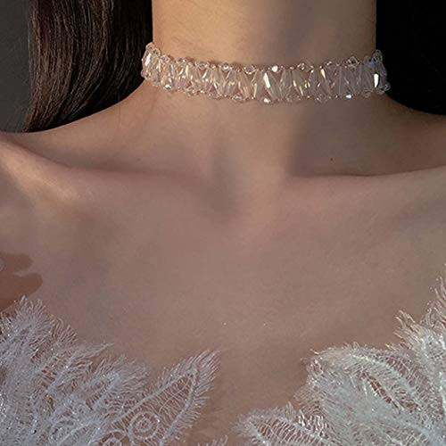 Masiter Dainty Clear Crystal Necklace Lolita Geometric Beaded Choker Chain Party Dancing Cosplay Costume Jewelry for Women and Girls style 2