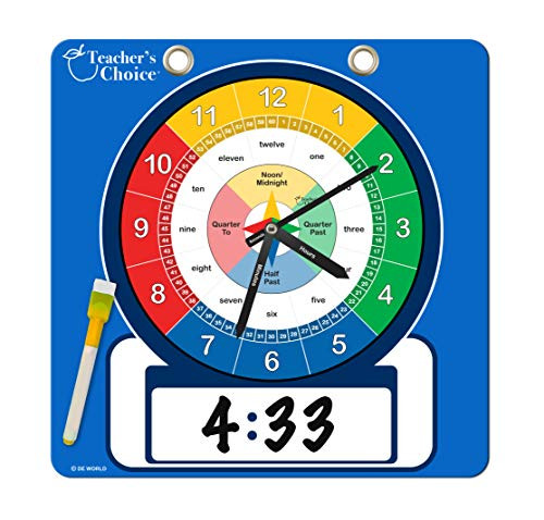 Teachers Choice Writable Dry Erase Learning Clock  Large 12 Demonstration Teaching Time Practice Clock with Dry Erase Writing Surface  Marker Included