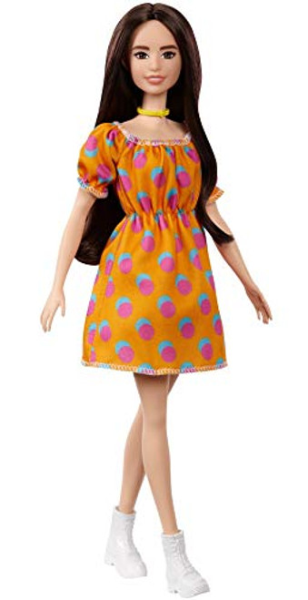 Barbie Fashionistas Doll 160 with Brunette Hair Polka Dot Off-The-Shoulder Dress Toy for Kids 3 to 8 Years Old Barbie Fashionistas Doll 160 with Brunette Hair Polka Dot Off-The-Shoulder Dress Toy for Kids 3 to 8 Years Old