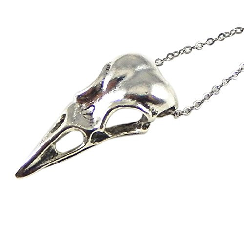JJG Vintage Antiqued Silver Crow Raven Skull Necklace with Stainless Steel Chain 18 Raven Skull JJG Vintage Antiqued Silver Crow Raven Skull Necklace with Stainless Steel Chain 18 Raven Skull