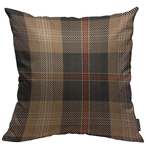 Mugod Throw Pillow Cover Brown Red and Black Checked Home Decorative Linen Square Pillow Case for Men Women Boy Gilrs Bedroom Livingroom Cushion Cover 18x18 Inch Pillowcase