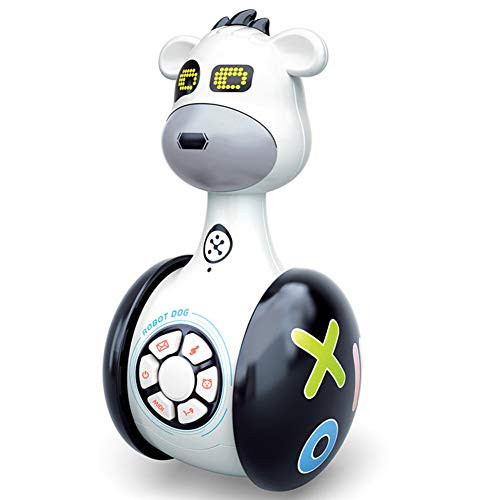Wobbler Toy Baby MoBeauty Cute Tumbler Doll Roly-Poly Baby Toys with Rattles LED Light Toddler Sound Learning Early Education Musical Toys for Babies 6 Months - Robot Dog