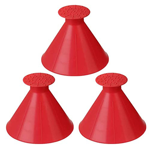 LuckyKilig Magic Scraper Round Windshield Ice Scrapers Car Windshield Snow Scraper Magic Snow Removal Tool Cone-Shaped Windshield Ice Scraper Red 3 Pack