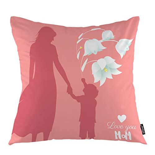 oFloral Flower Throw Pillow Covers Cushion Cover Mommy Holding Child I Love You Mom Letter Happy Mothers Day Decorative Square Pillow Case 18X18 Pillowcase Home Decor for Sofa Bedroom Livingroom