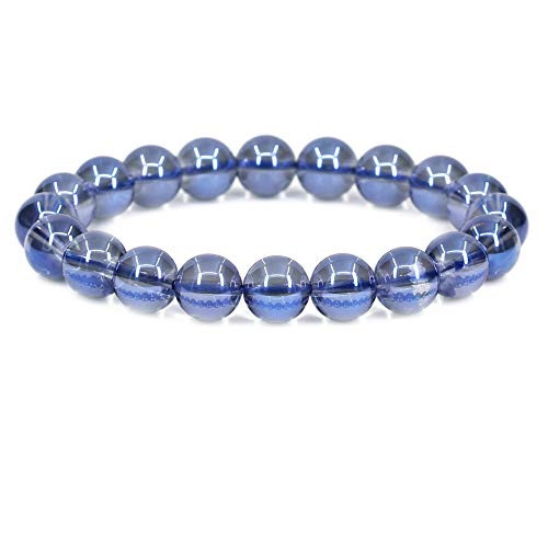 Natural Aqua Blue Clear Quartz Gemstone 10mm Round Beads Stretch Bracelet 7 Inch