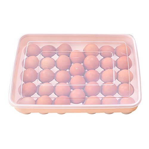 Plastic 34 Grid Plastic Egg Storage Container Clear Egg Holder with Lid Large Plastic Deviled Egg Tray for Refrigerator Beige