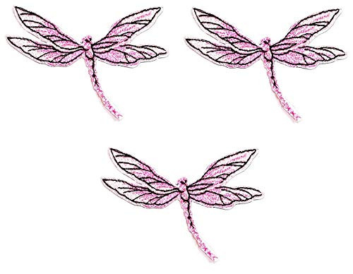 Umama Patch Set of 3 Pink Dragonfly Craft Patches Cute Insect Butterfly Dragonfly Flowers Garden Cartoon Patch Embroidered Sew on Iron on Patch for Backpacks Jeans Clothing