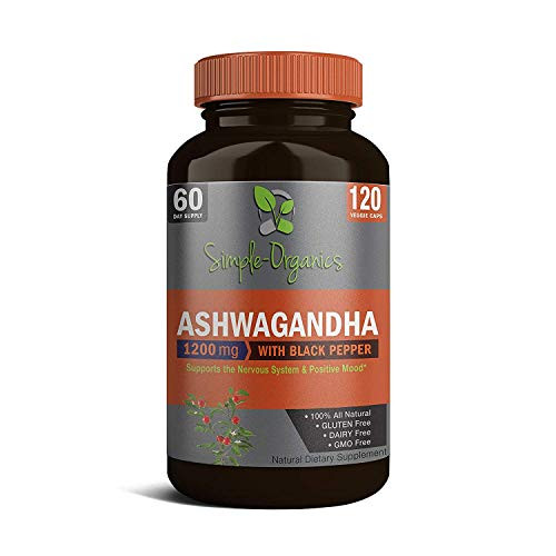 Organic Ashwagandha 1200mg with Black Pepper Extract 120 Vegan Capsules100 Pure Natural Supplement for Stress Relief Anxiety and Mood Support Non GMO