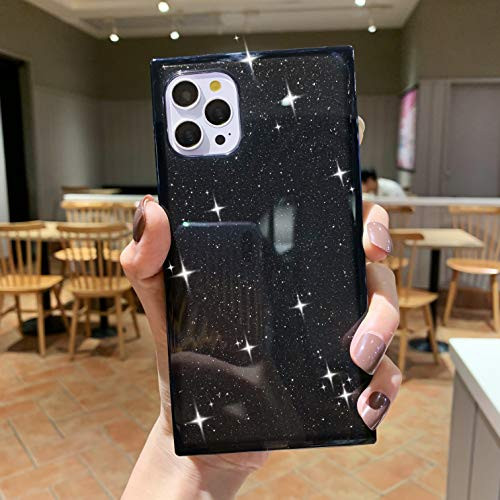 iPhone 12 Pro Square Case for Women Tzomsze Glitter iPhone 12 Case Reinforced Corners TPU Cushion Crystal Clear Slim Shock Absorption TPU Case 6_1 inch 2020-Black