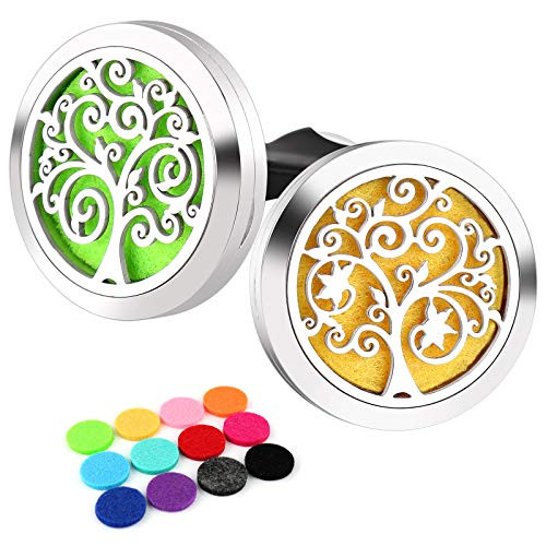 RoyAroma 30mm Car Aromatherapy Vent Clip 2PCS Car Essential Oil Diffuser Stainless Steel Locket with 12 Felt Pads