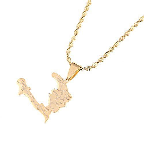 Stainless Steel The Republic of Haiti Map Pendant Necklace Chain Port-AU-Prince Map Jewelry Gold Stainless Steel The Republic of Haiti Map Pendant Necklace Chain Port-AU-Prince Map Jewelry Gold
