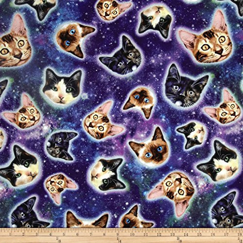 Timeless Treasures 0477442 Cat Heads in Space Fabric by the Yard, Galaxy