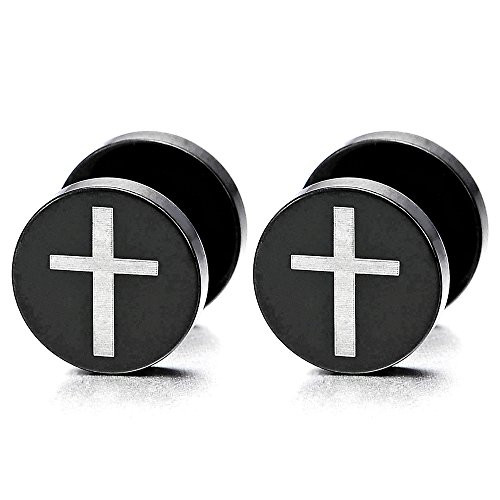 2pcs Black Cross Screw Stud Earrings Women Men Steel Cheater Fake Ear Plugs Gauges Illusion Tunnel 2pcs Black Cross Screw Stud Earrings Women Men Steel Cheater Fake Ear Plugs Gauges Illusion Tunnel