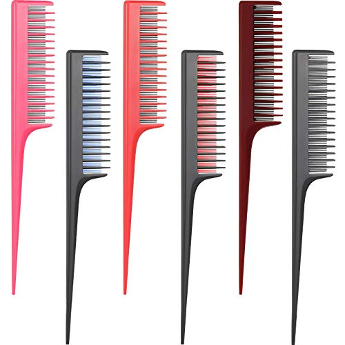 6 Pieces Triple Teasing Comb Rat Tail Hair Comb Pintail Comb Parting Comb for Back Combing Root Teasing Adding Volume Hairdressing Styling