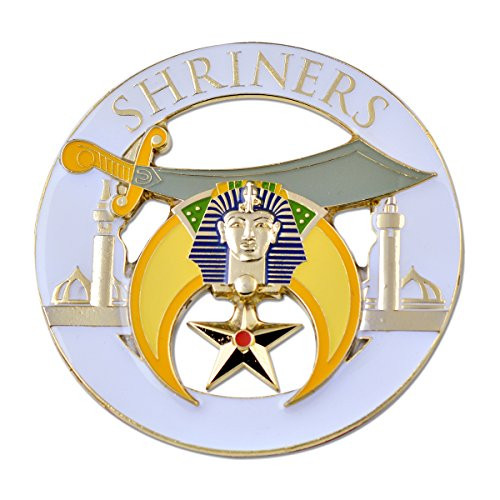 Shriners Round Masonic Auto Emblem - White  and  Gold3 Diameter