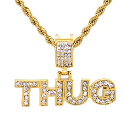 Heavstjer Punk Rock Stainless Steel Thug Letter Pendant Iced Out Crystal Necklace24inches Twist Chain Heavstjer Punk Rock Stainless Steel Thug Letter Pendant Iced Out Crystal Necklace24inches Twist Chain
