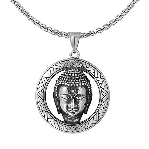Heavstjer Fashion Stainless Steel Buddha Tag Pendant Round Necklace24inches Link ChainSteel Heavstjer Fashion Stainless Steel Buddha Tag Pendant Round Necklace24inches Link ChainSteel