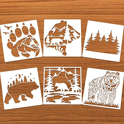6 Pieces Forest Bear Claw Painting Templates Reusable DIY Bear and Tree Stencils Forest Theme Painting Template for Drawing Art Projects