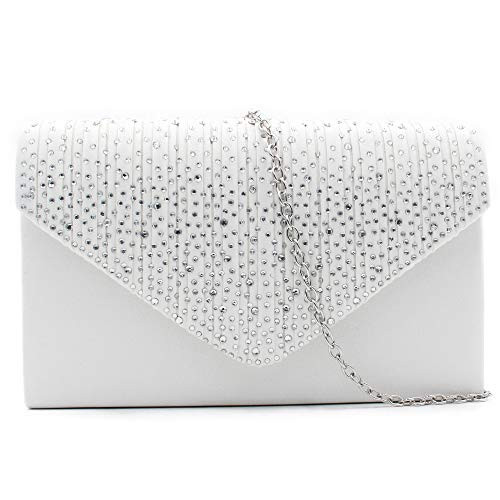 Milisente Evening Bag for Women Glitter Rhinestone Wedding Evening Purse Crystal Envelope Crossbody Shoulder Clutch Bags White