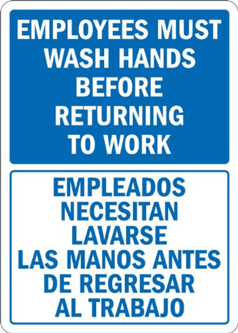 SmartSign Employees Must Wash Hands Before Returning To Work Bilingual Sign  7 x 10 3M Reflective Aluminum