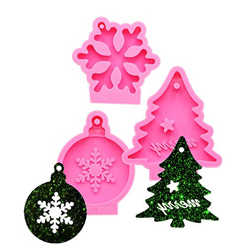 3Pcs Set Christmas Silicone Molds Resin Casting Mold Set for Christmas Decorations Silicone Snowflake Ornament Christmas Tree Resin Molds DIY Keychain Mold Jewelry Pendants Craft