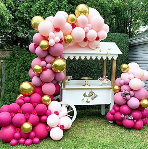 Beaumode DIY Rose and Pink Balloon Garland Arch kit for Princess Birthday Girls Baby Shower Bridal Shower Wedding Party Backdrop Decoration